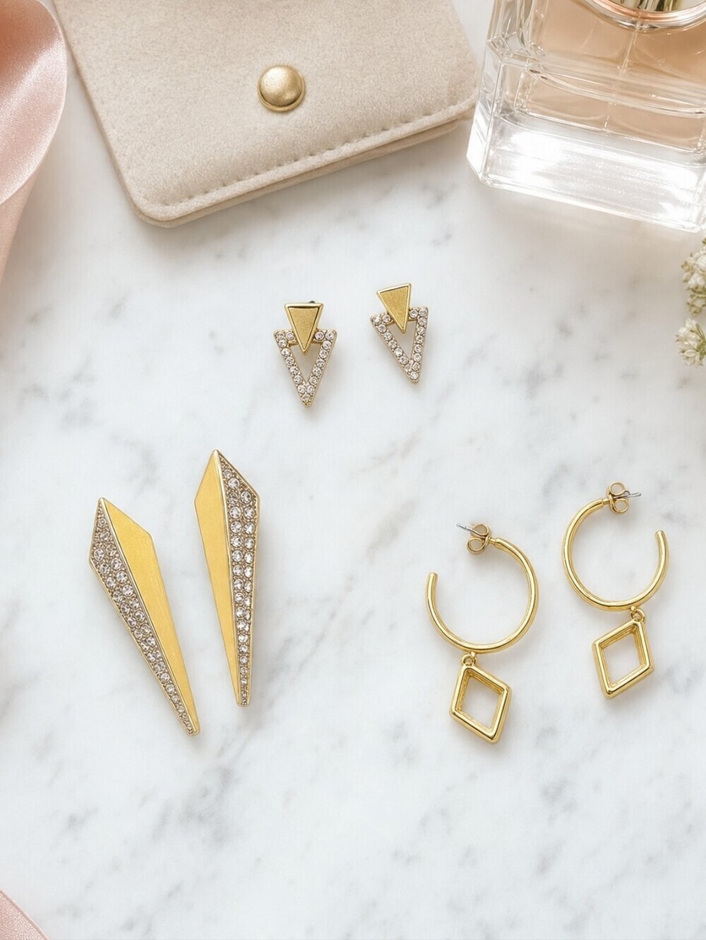​Gorgeous Geometric Gold Tone Earring Set – 3 Pairs